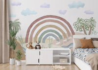 Rainbow wallpaper with neutral tones
