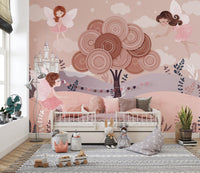 Soft pastel castle wallpaper for girls
