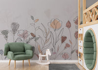 Elegant botanical sketch mural pattern
