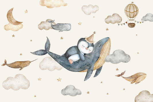 Flying Whale Nursery Wallpaper