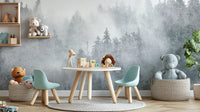 Serene misty forest wall design
