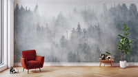 Cool-toned pine forest wallpaper
