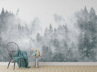 Nature-inspired misty forest mural
