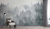 Scenic pine forest wall covering
