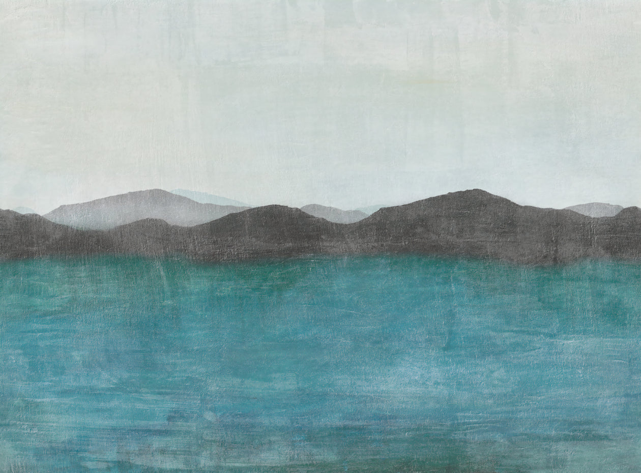 Watercolour Mountain Landscape Wallpaper in your room — zoomed