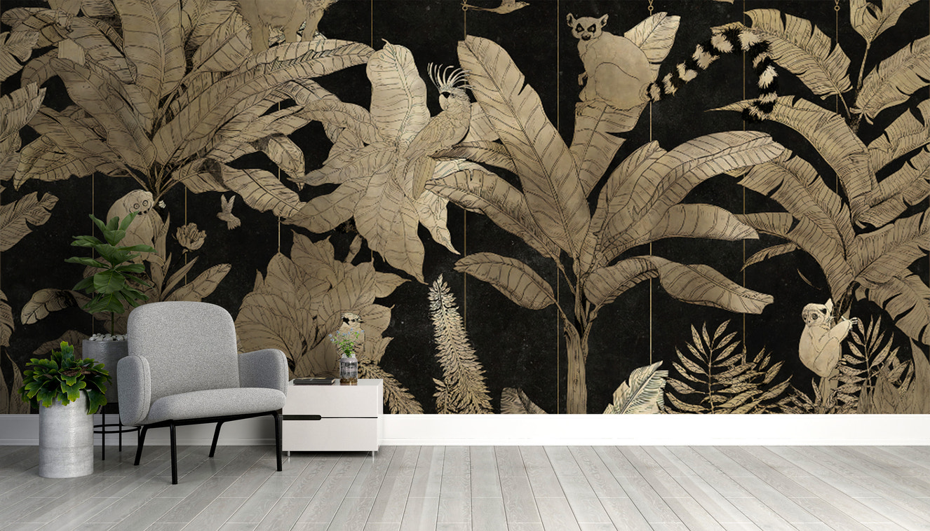 Luxury gold jungle botanical wallpaper
