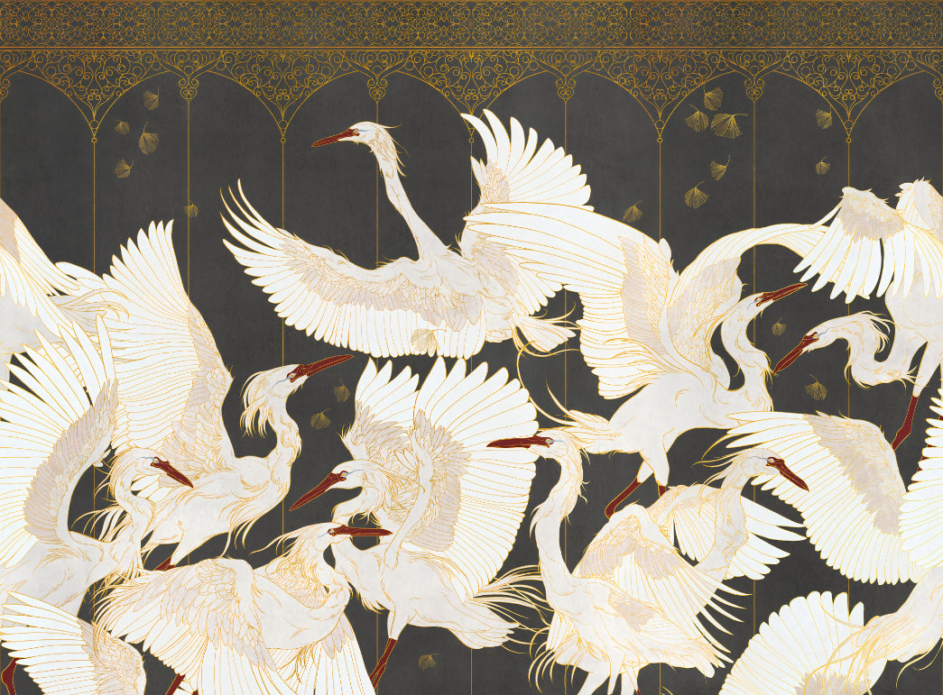 Luxury Dark Crane Wallpaper in your room — zoomed