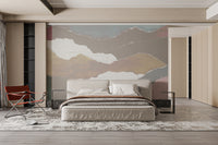 Layered torn paper design in soft tones
