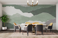 "Soft green torn paper effect wall covering"
