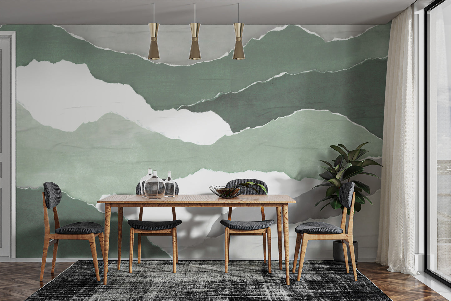 "Modern abstract wallpaper in muted greens"
