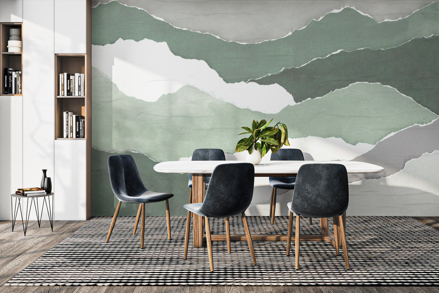 "Minimalist torn paper wallpaper in green"
