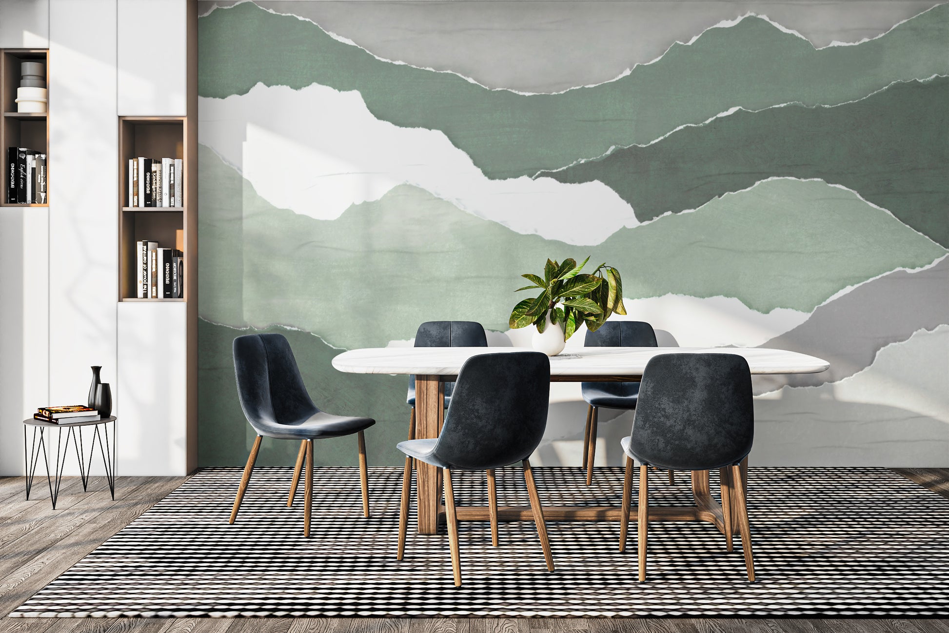 "Minimalist torn paper wallpaper in green"
