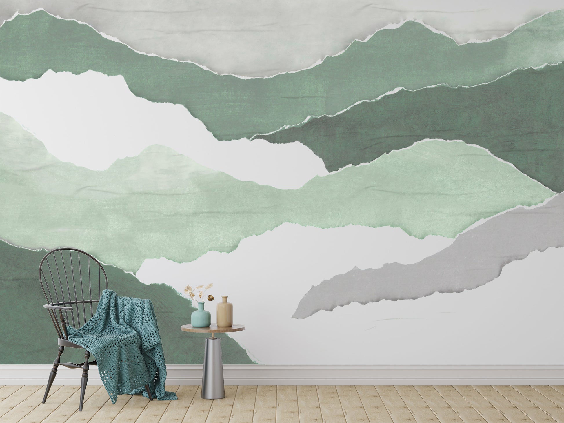 "Nature-inspired green abstract wall design"

