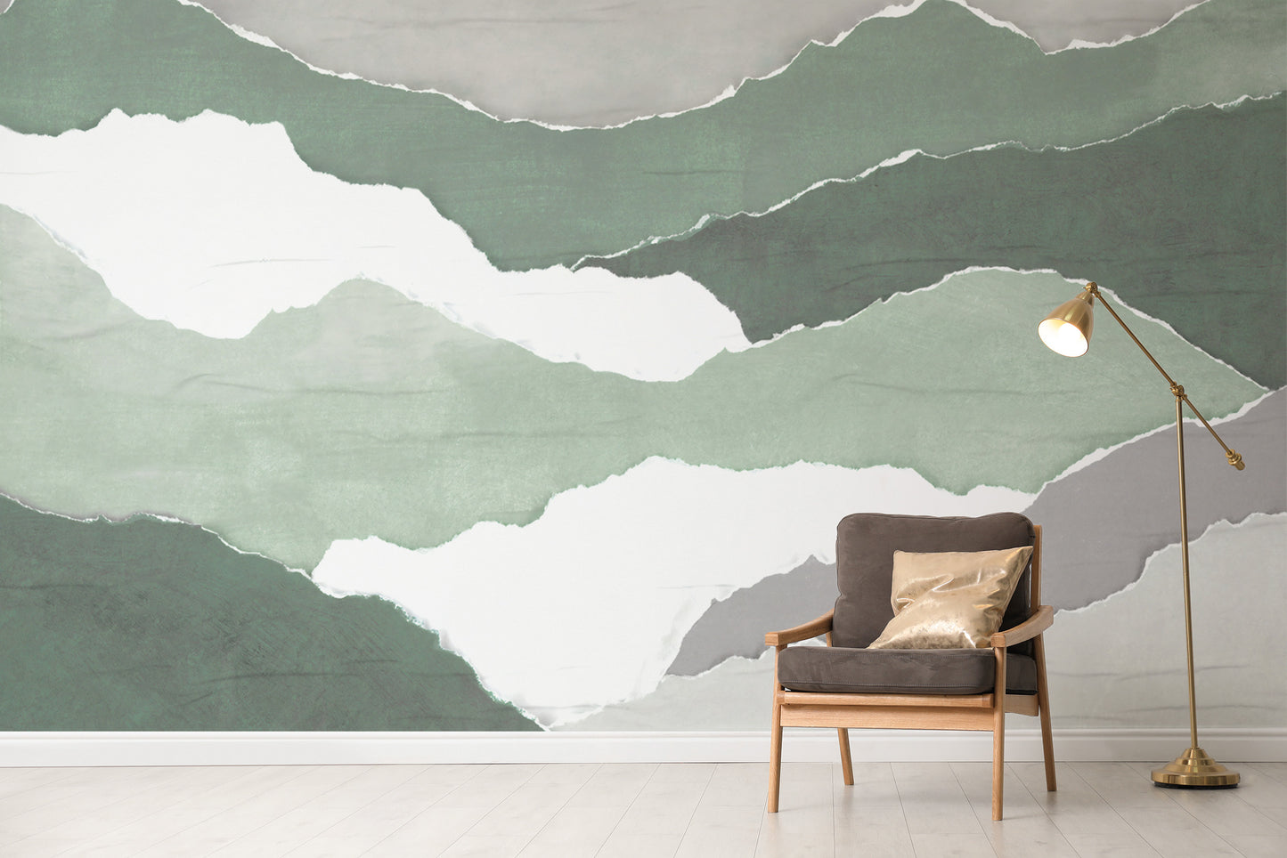 Green abstract wallpaper with torn layers
