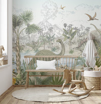 "Tropical dinosaur wallpaper for kids"
