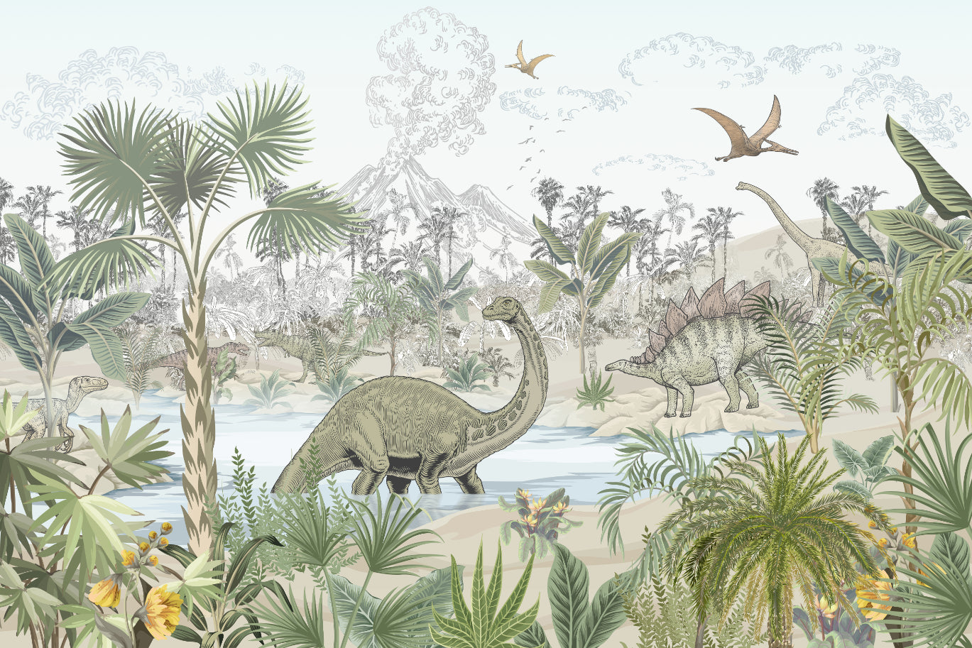 Tropical Dinosaur Jungle Wallpaper