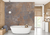 "Weathered rustic wallpaper for antique look"
