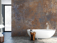 "Rustic distressed wallpaper with blue hues"
