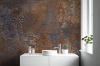 "Weathered rustic wallpaper for antique look"
