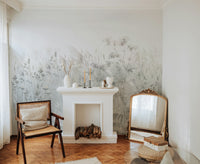 "Muted botanical wallpaper with florals"
