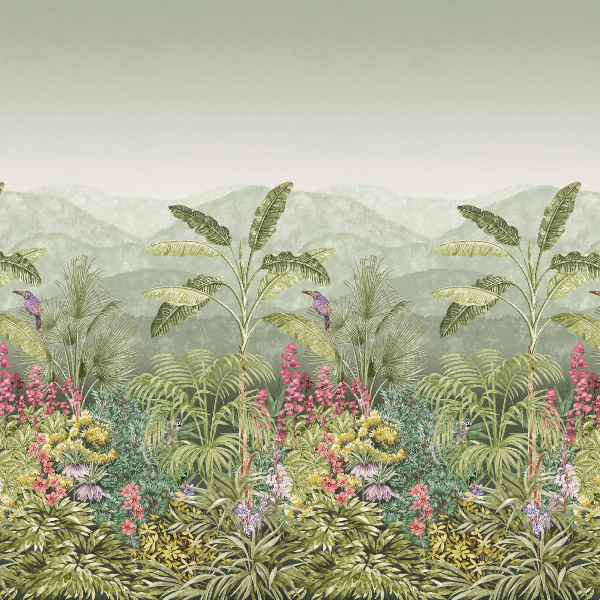 Tropical Jungle Botanical Wallpaper in your room — zoomed