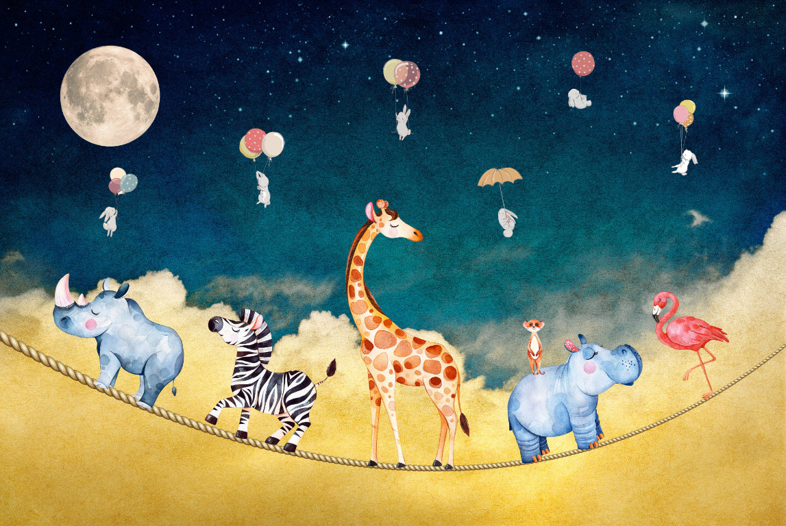 Whimsical Safari Animal Wallpaper in your room — zoomed