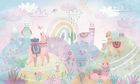 Colourful Llama Nursery Wallpaper