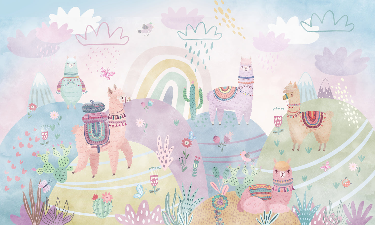 Colourful Llama Nursery Wallpaper