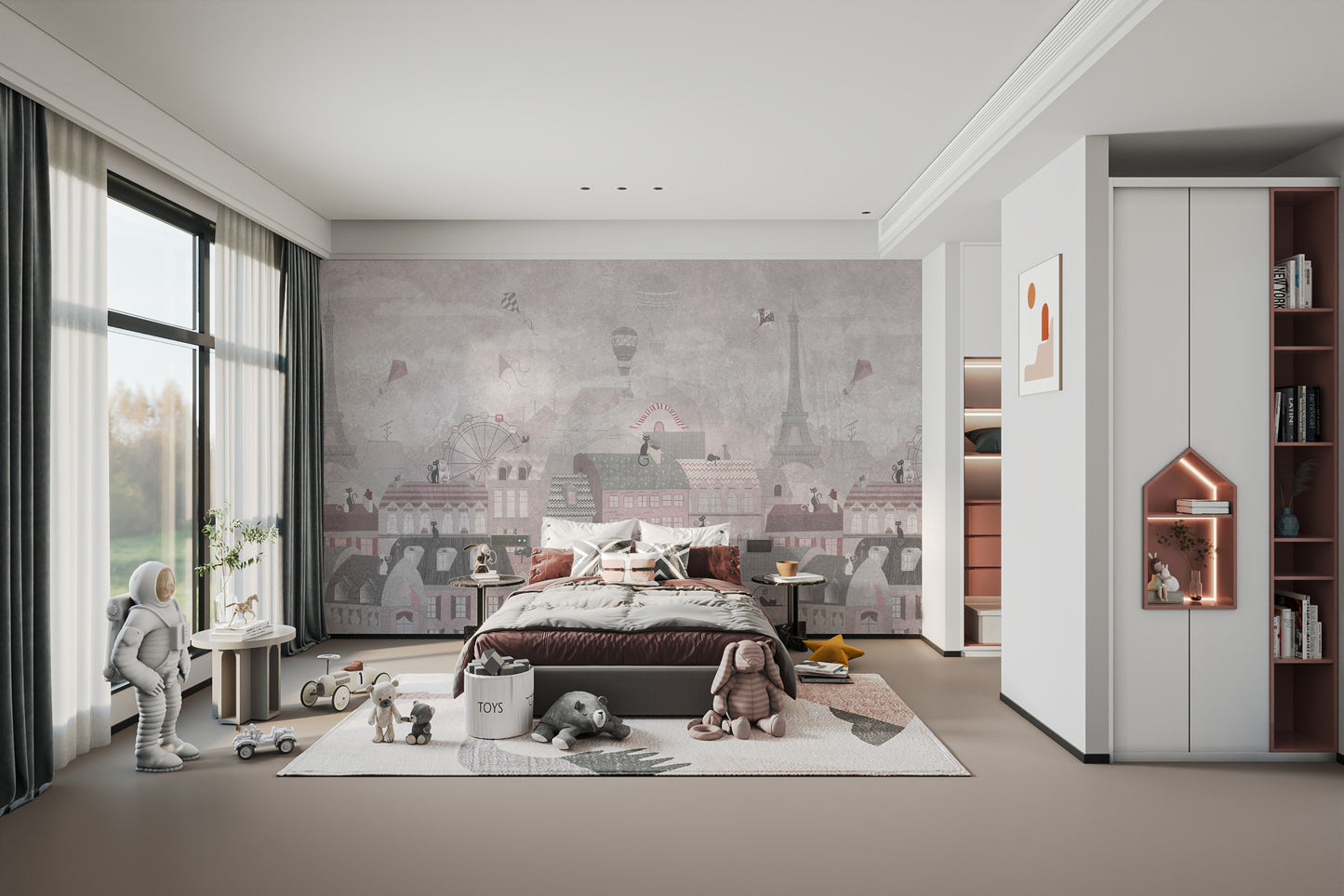 Dreamy Parisian rooftops wallpaper mural
