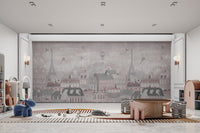 Paris-themed wallpaper with floating kites
