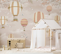 Whimsical hot air balloon kids' wallpaper

