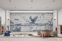 Scenic lake view birds wall mural
