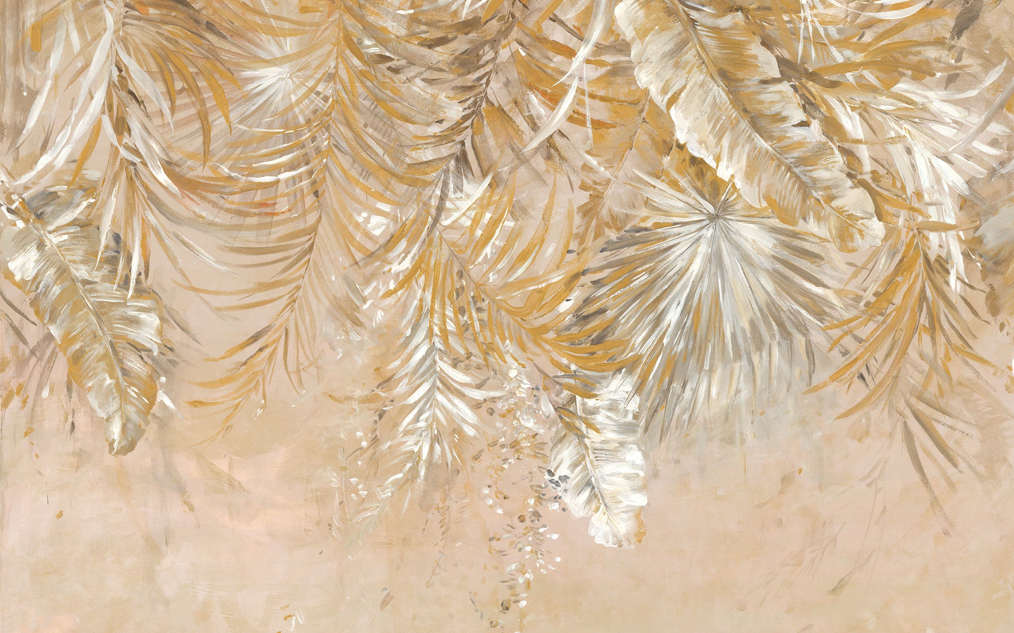 Golden Tropical Palm Leaf Wallpaper
