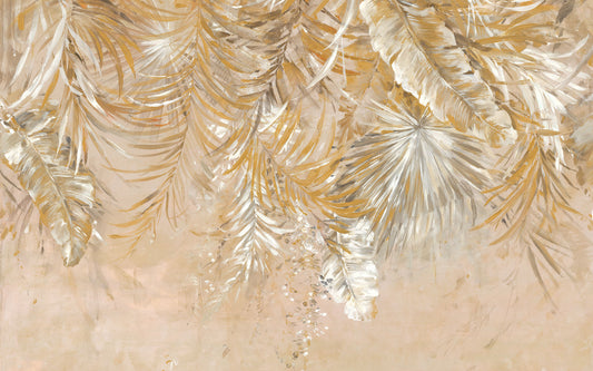Golden Tropical Palm Leaf Wallpaper