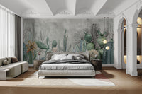 Muted green and pink cactus wallpaper
