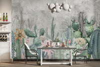 Hand-painted cactus wall mural design
