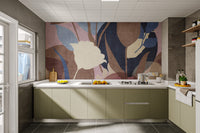 Botanical wallpaper in muted earthy tones
