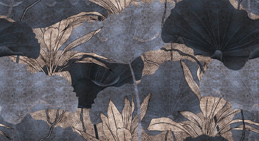 Modern Botanical Grey Leaf Wallpaper