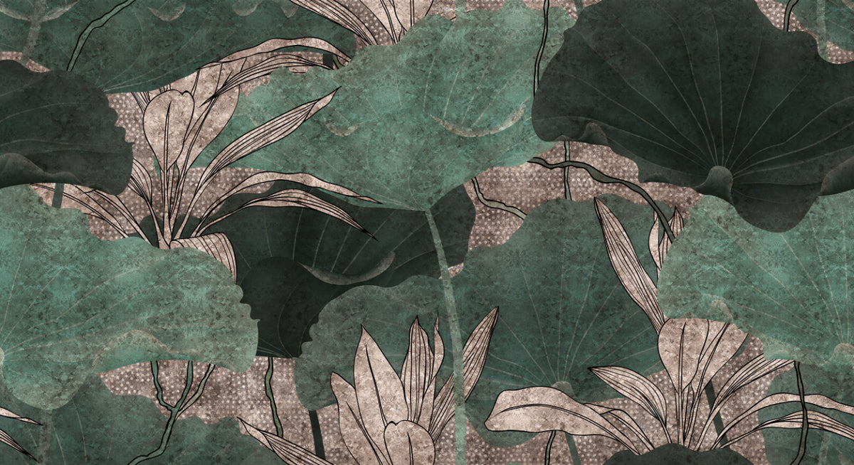 Botanical Green Leaf Wallpaper in your room — zoomed