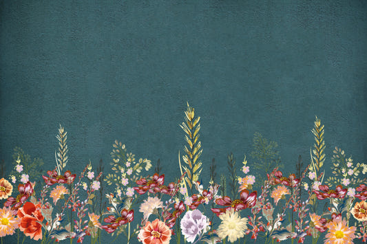 Teal Botanical Wildflower Wallpaper