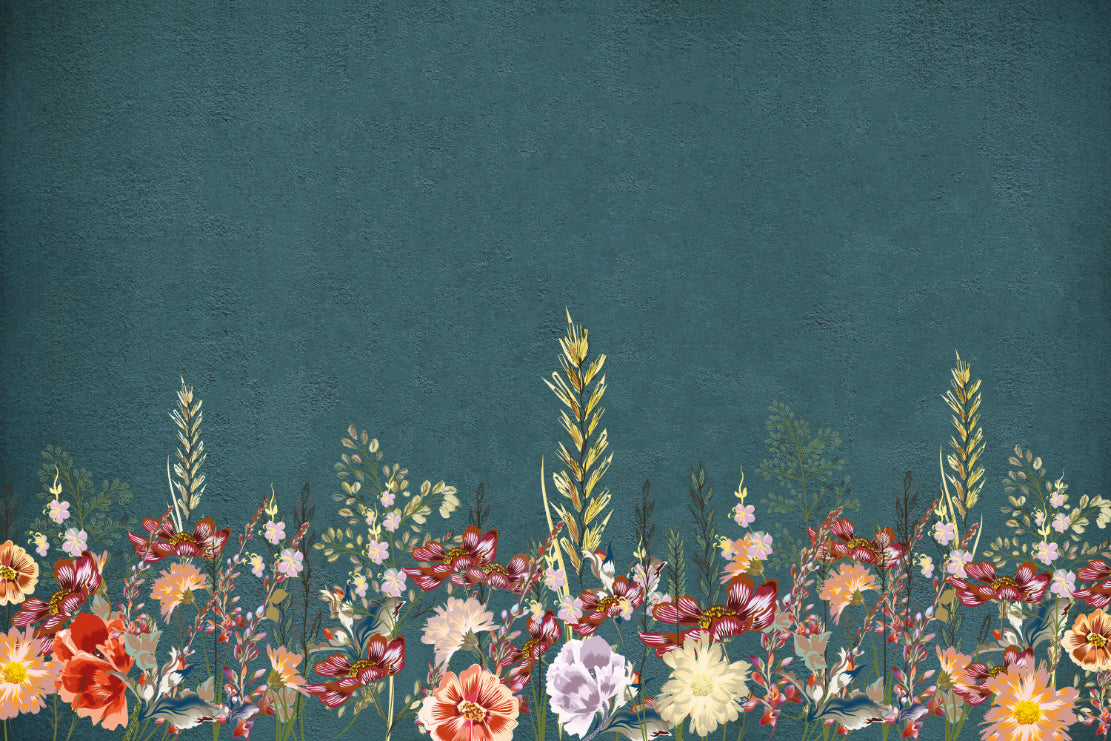 Teal Botanical Wildflower Wallpaper