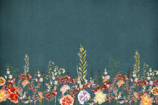Teal Botanical Wildflower Wallpaper
