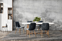 Textured grayscale floral wall design
