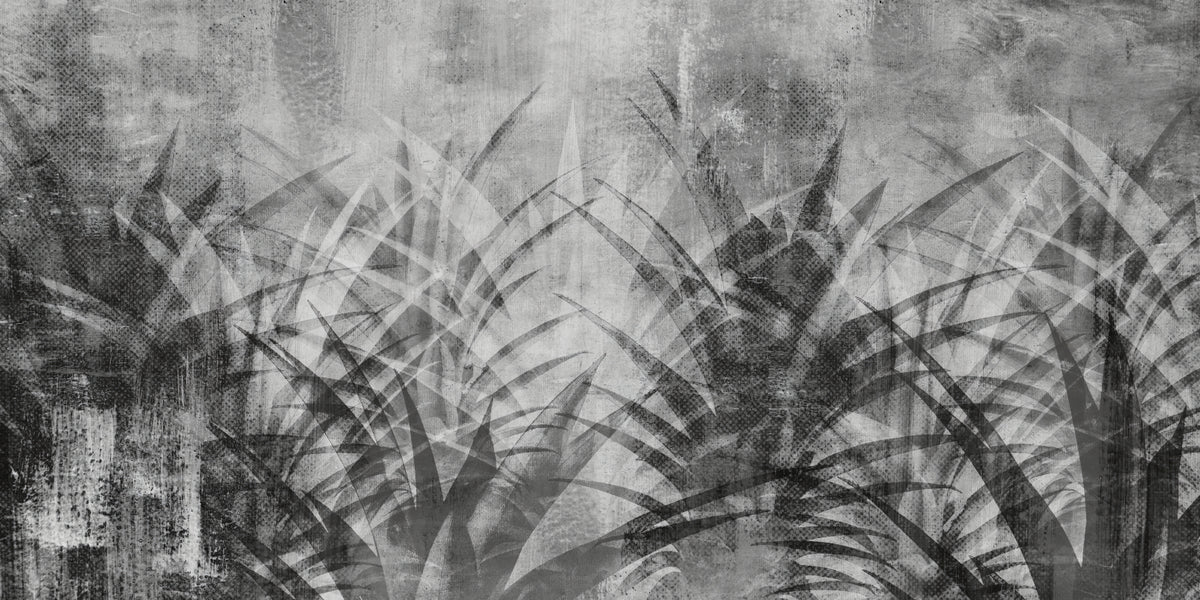 Monochrome Botanical Leaf Wallpaper in your room — zoomed