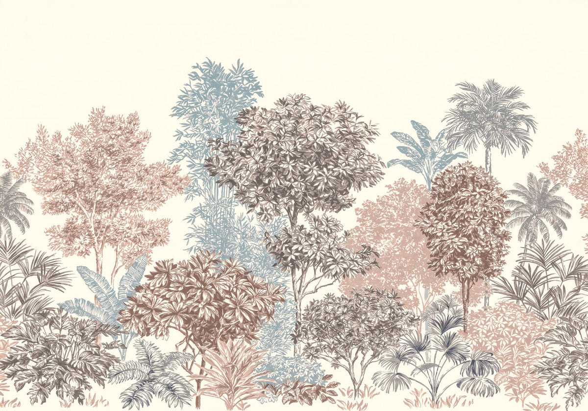Vintage Tropical Forest Wallpaper in your room — zoomed