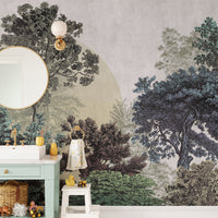 Vibrant artistic woodland wall mural
