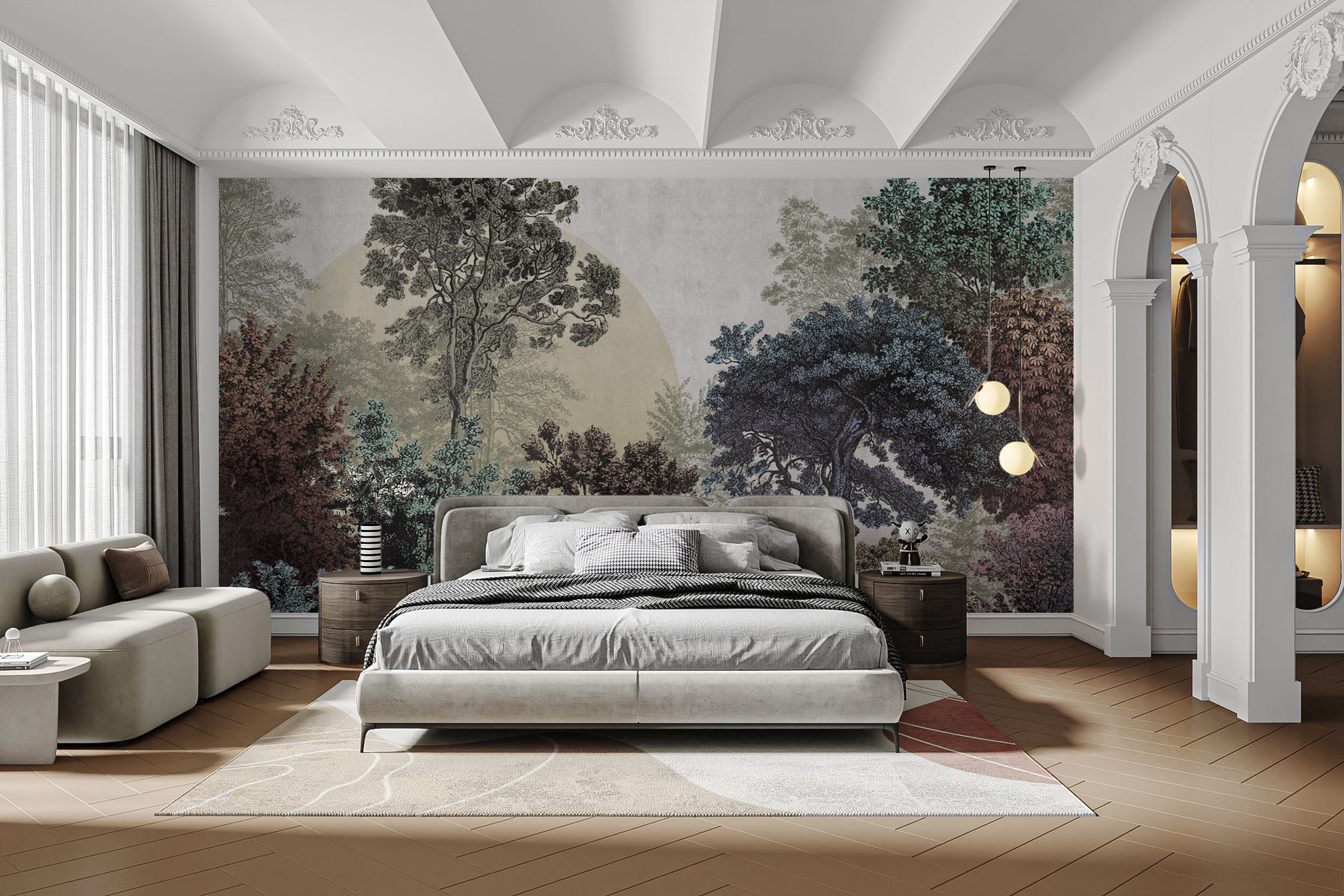 Nature-inspired colorful forest mural
