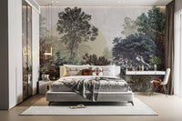 Botanical illustrated forest wallpaper

