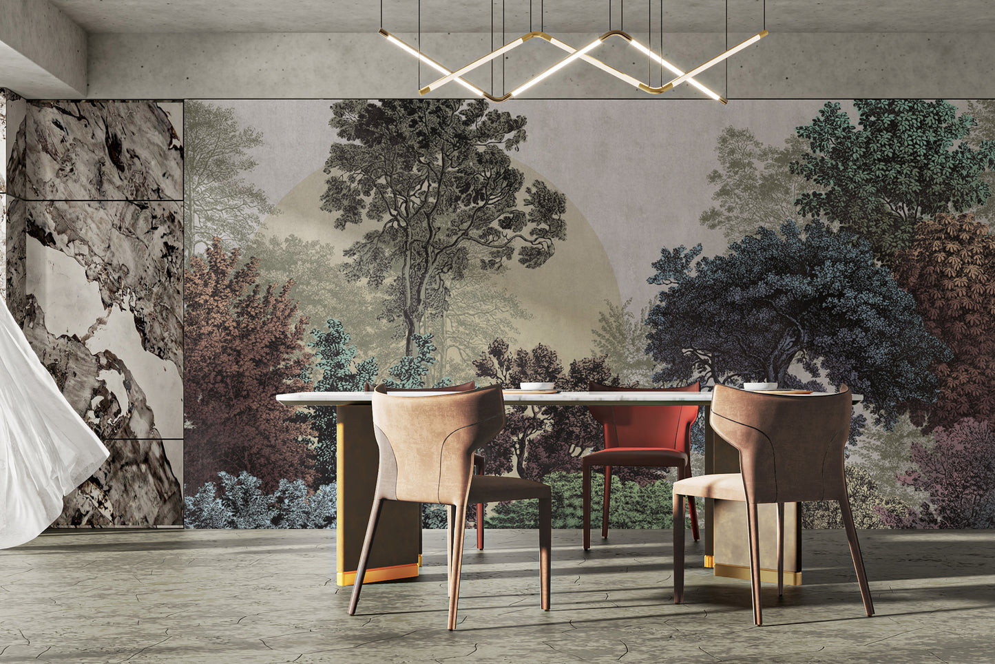 Vintage-style colorful tree wallpaper
