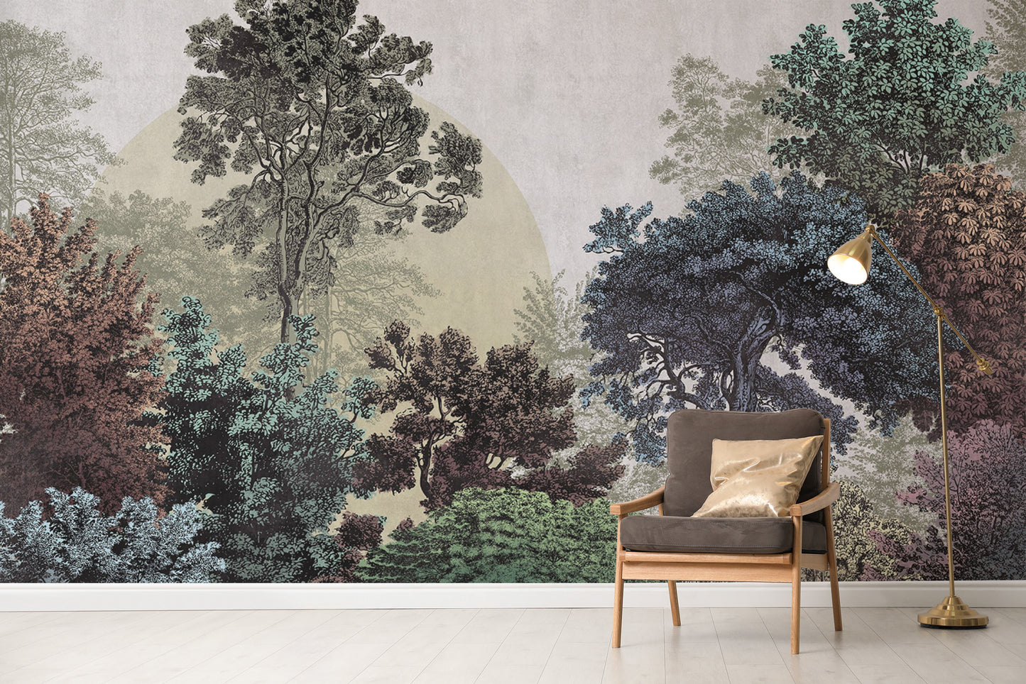 Detailed artistic forest wall covering
